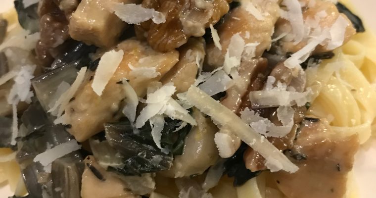 Aardperen snijbiet en kip pasta