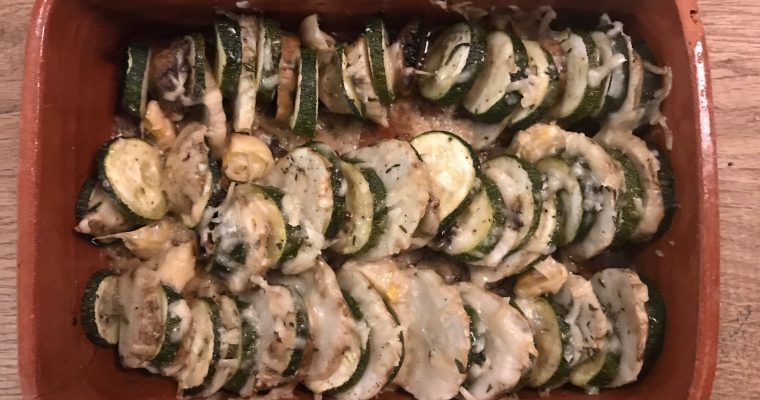 Courgette met aardpeer en parmezaan uit de oven