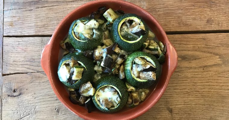 Bolcourgette met roquefort en aubergine